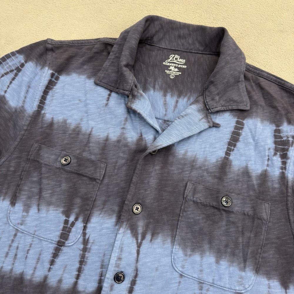 J.Crew Camp-Collar Garment-Dyed Harbor Shirt Mens L Blue Tie-Dye Short Sleeve